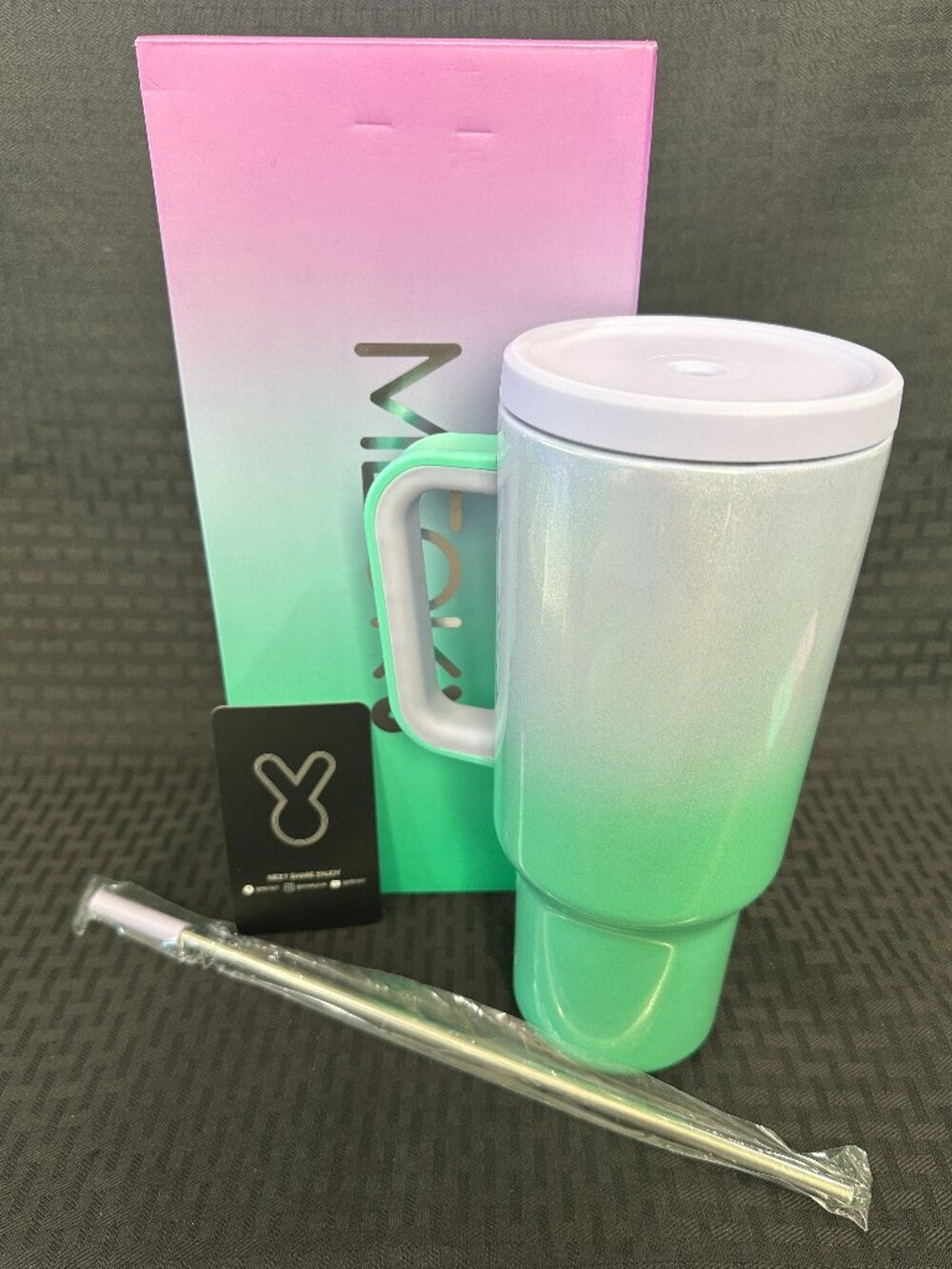 MEOKY 40 oz Ombre Tumbler with Handle, Lid & Straw NWT